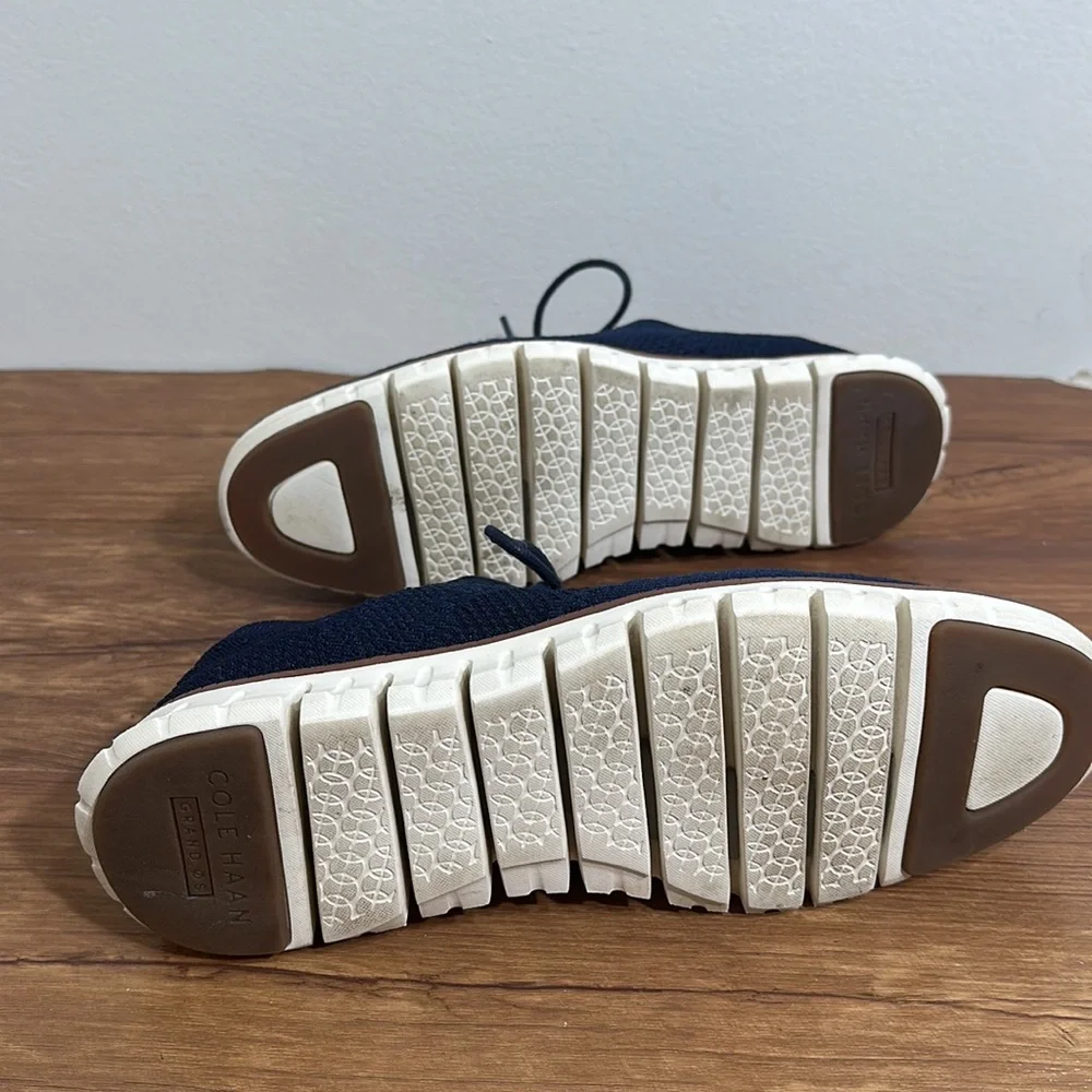 Cole Haan Navy Knit Wingtip Sneakers with Brown Accents - Picture 7 of 10